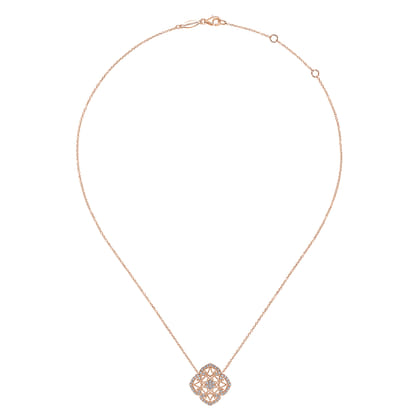Vintage Inspired 14K Rose Gold Filigree Diamond Pendant Necklace