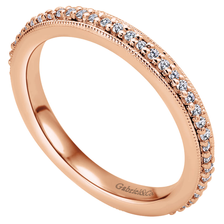 Eternity Band Wedding Ring in 14k Rose Gold with Round Natural Diamond at Gabriel & Co. - Shot 3