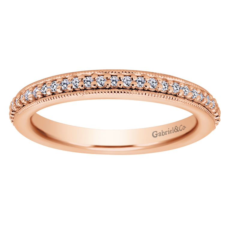 Eternity Band Wedding Ring in 14k Rose Gold with Round Natural Diamond at Gabriel & Co. - Shot 4