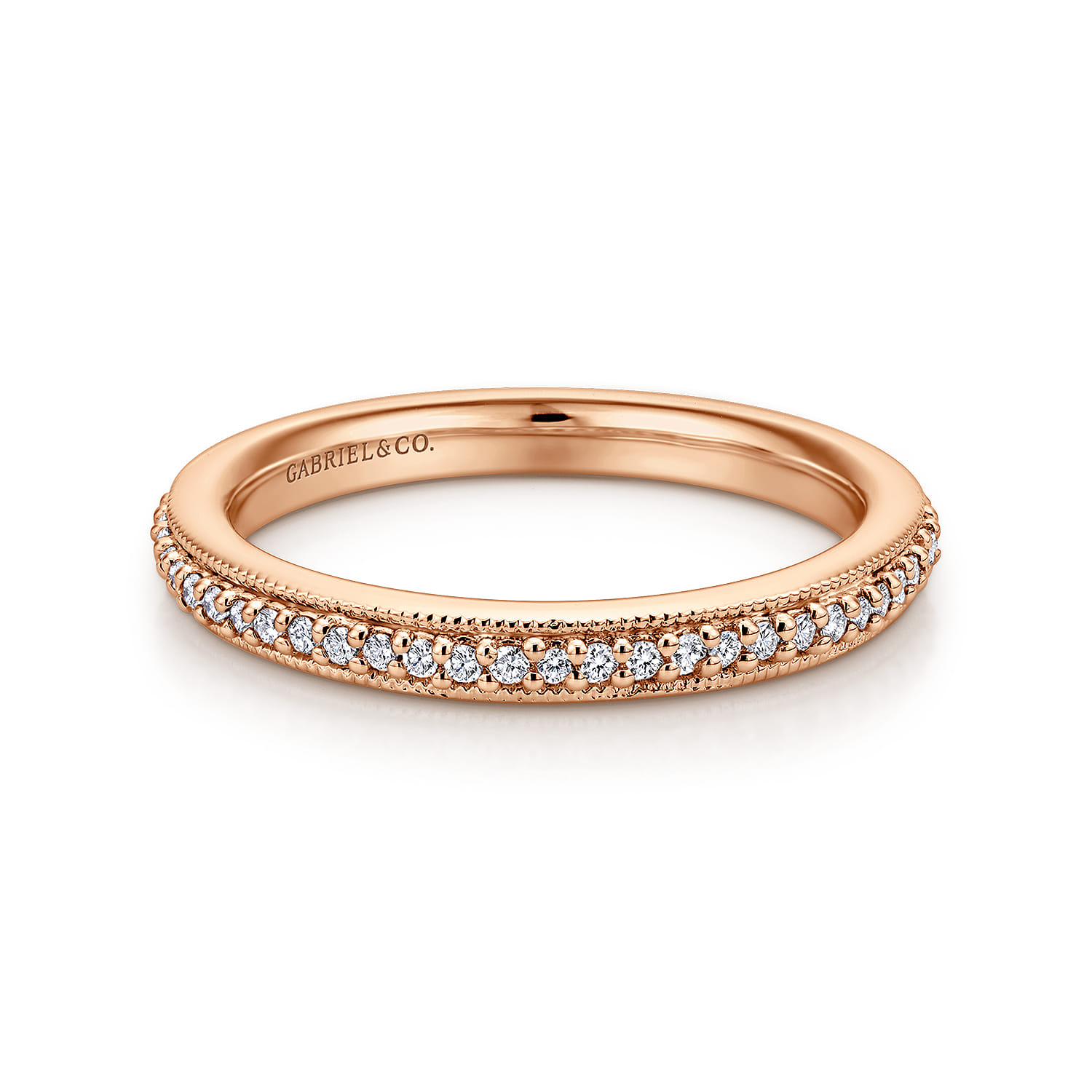 Eternity Band Wedding Ring in 14k Rose Gold with Round Natural Diamond at Gabriel & Co. - Shot 1