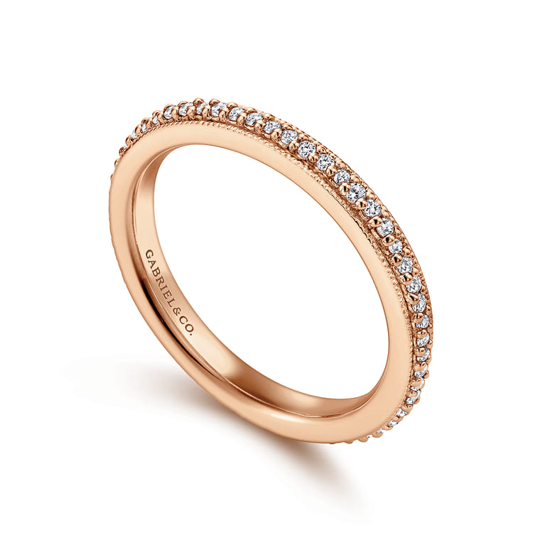 Eternity Band Wedding Ring in 14k Rose Gold with Round Natural Diamond at Gabriel & Co. - Shot 3