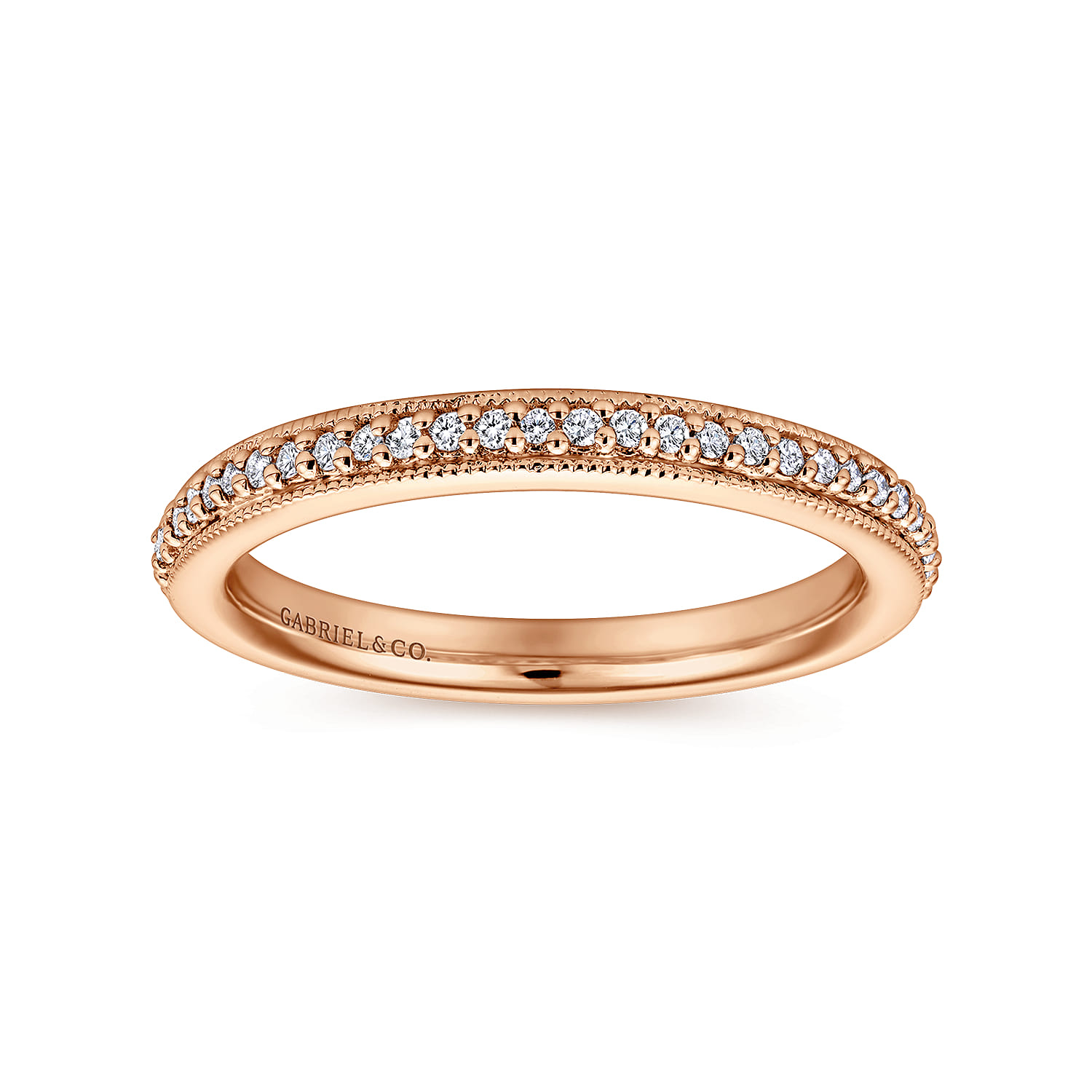 Eternity Band Wedding Ring in 14k Rose Gold with Round Natural Diamond at Gabriel & Co. - Shot 4