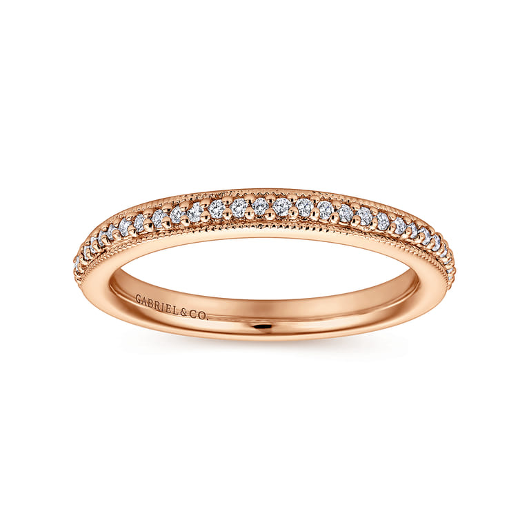 Eternity Band Wedding Ring in 14k Rose Gold with Round Natural Diamond at Gabriel & Co. - Shot 4