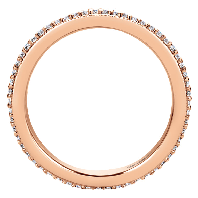Eternity Band Wedding Ring in 14k Rose Gold with Round Natural Diamond at Gabriel & Co. - Shot 2
