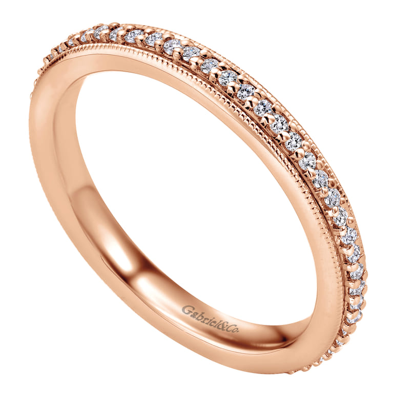 Eternity Band Wedding Ring in 14k Rose Gold with Round Natural Diamond at Gabriel & Co. - Shot 3