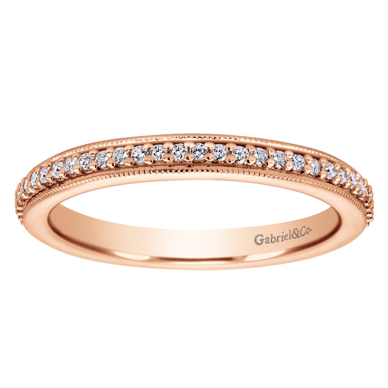 Eternity Band Wedding Ring in 14k Rose Gold with Round Natural Diamond at Gabriel & Co. - Shot 4
