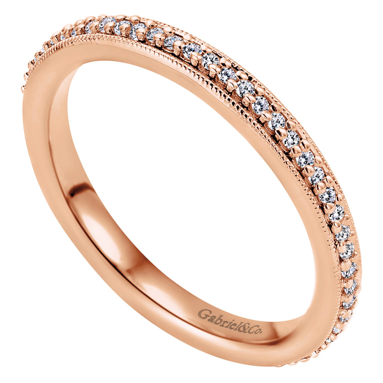 Eternity Band Wedding Ring in 14k Rose Gold with Round Natural Diamond at Gabriel & Co. - Shot 3