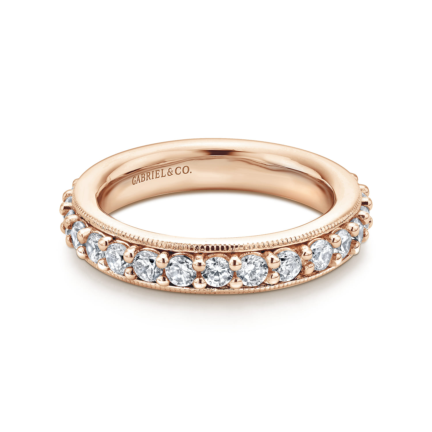 Eternity Band Wedding Ring in 14k Rose Gold with Round Natural Diamond at Gabriel & Co. - Shot 1