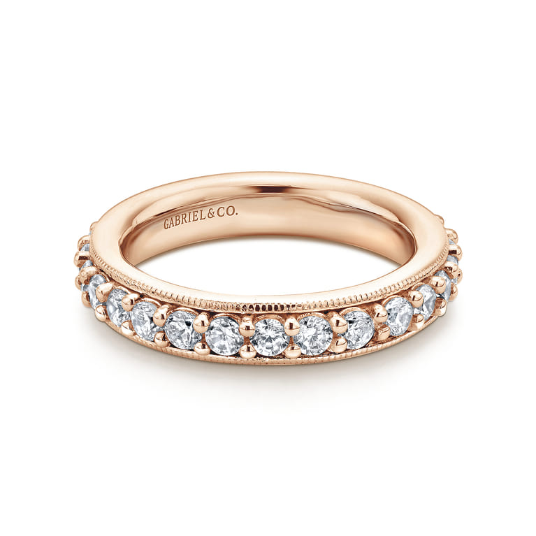 Eternity Band Wedding Ring in 14k Rose Gold with Round Natural Diamond at Gabriel & Co. - Shot 1