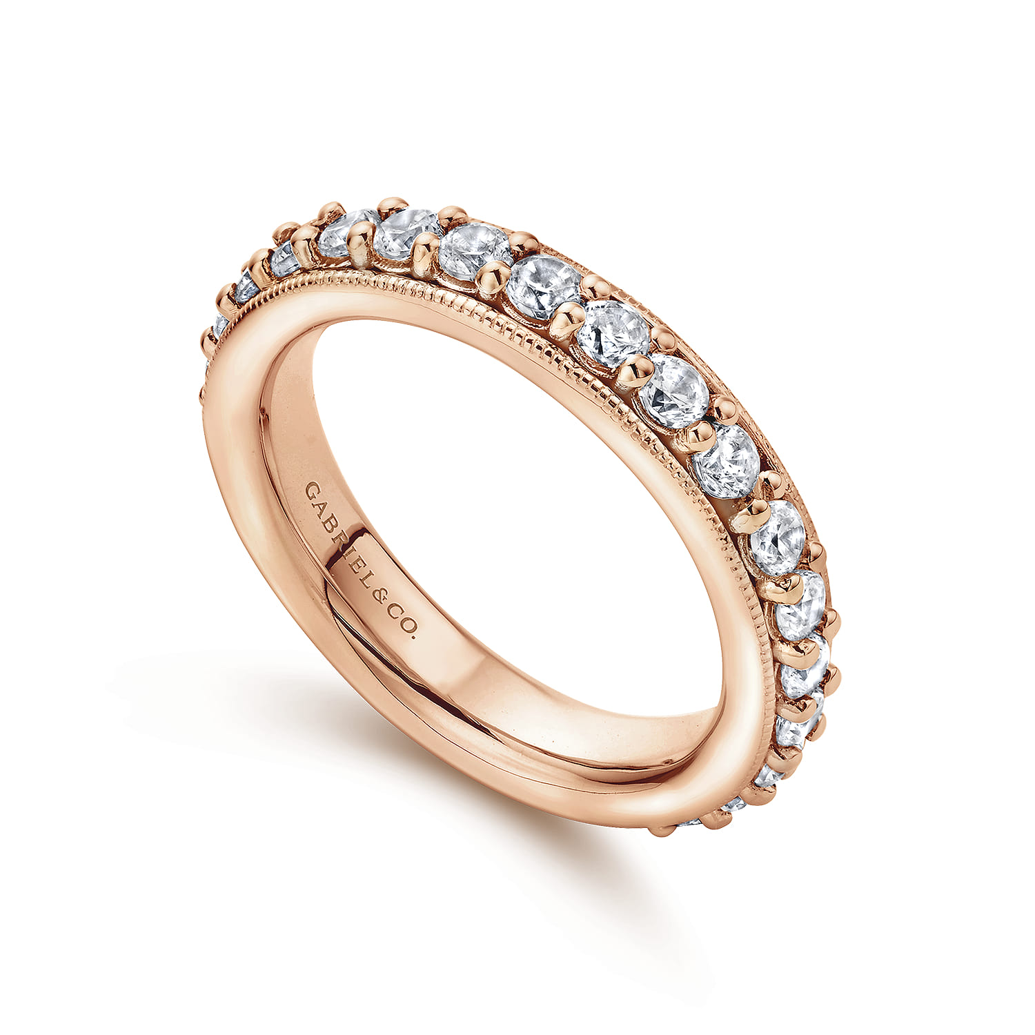 Eternity Band Wedding Ring in 14k Rose Gold with Round Natural Diamond at Gabriel & Co. - Shot 3
