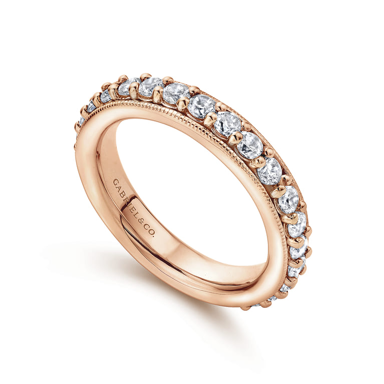 Eternity Band Wedding Ring in 14k Rose Gold with Round Natural Diamond at Gabriel & Co. - Shot 3