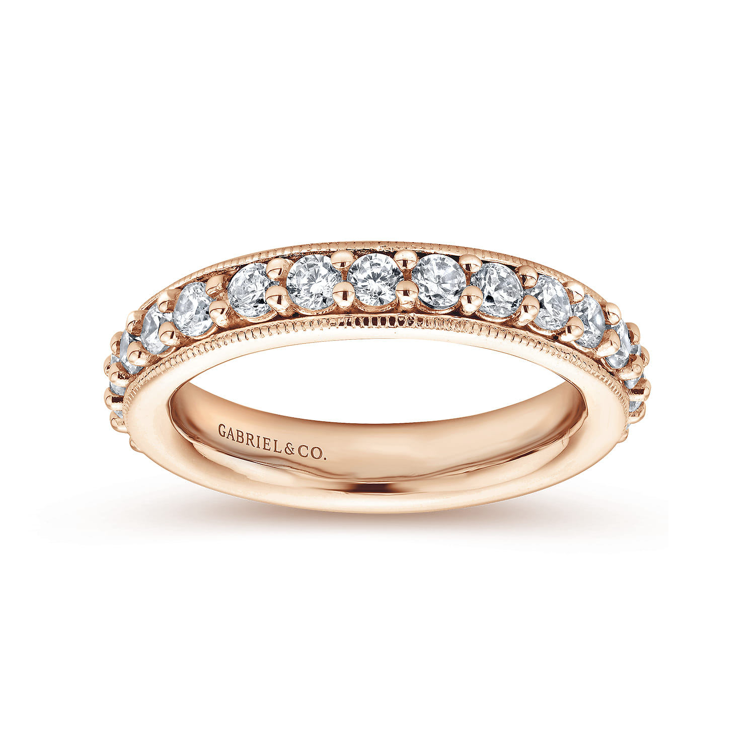 Eternity Band Wedding Ring in 14k Rose Gold with Round Natural Diamond at Gabriel & Co. - Shot 4