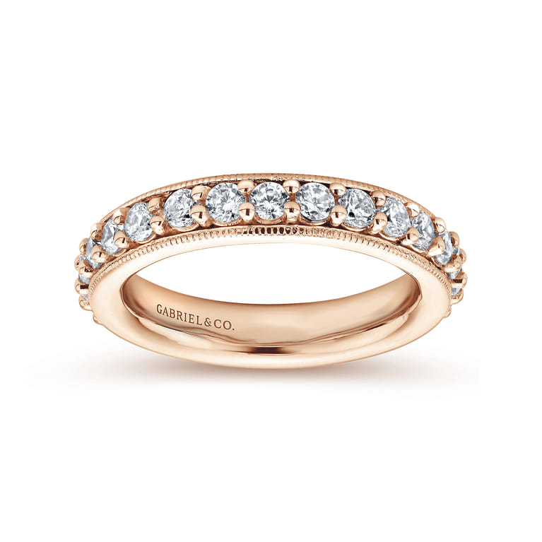 Eternity Band Wedding Ring in 14k Rose Gold with Round Natural Diamond at Gabriel & Co. - Shot 4