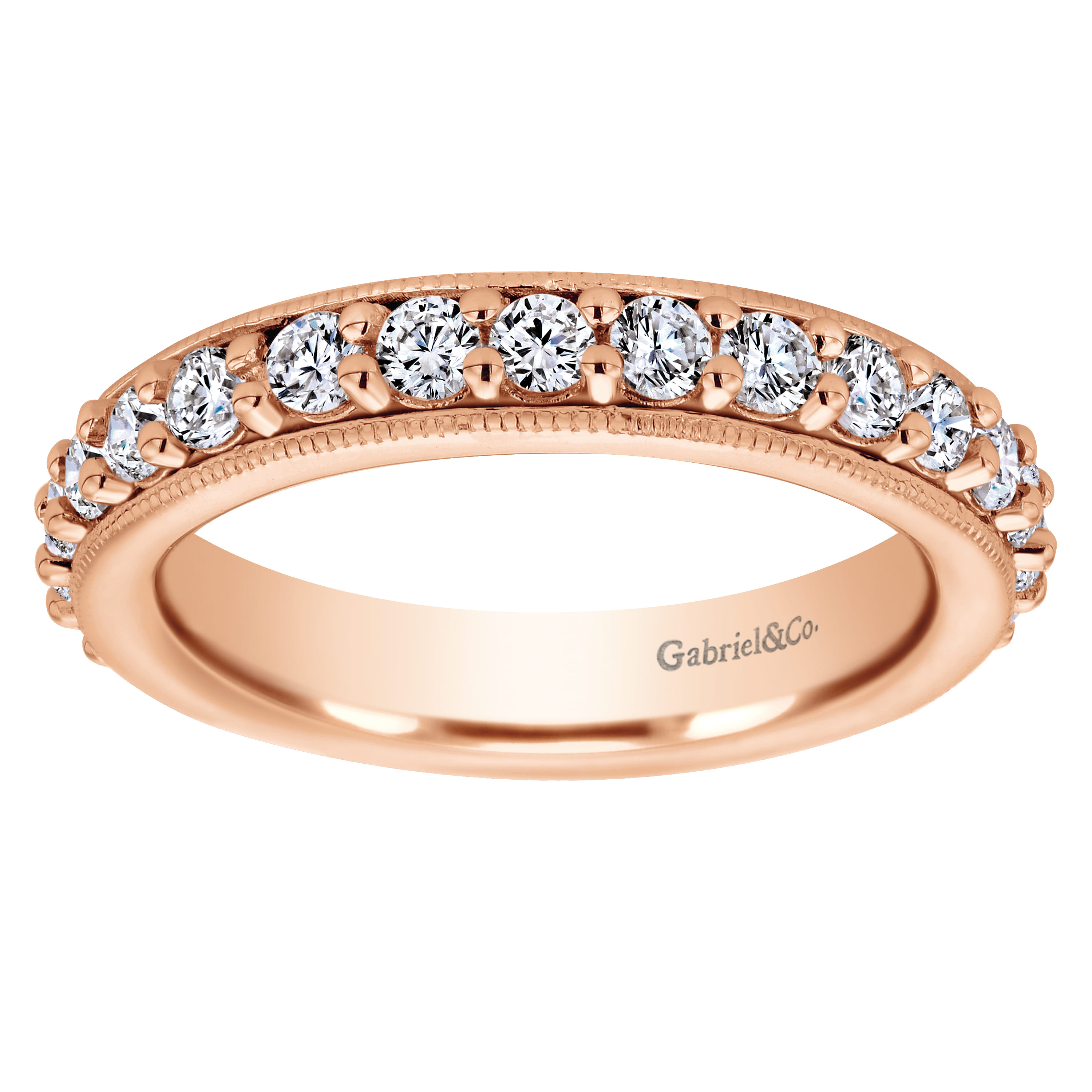 Eternity Band Wedding Ring in 14k Rose Gold with Round Natural Diamond at Gabriel & Co. - Shot 5