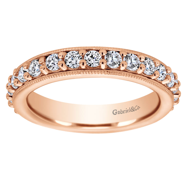 Eternity Band Wedding Ring in 14k Rose Gold with Round Natural Diamond at Gabriel & Co. - Shot 5