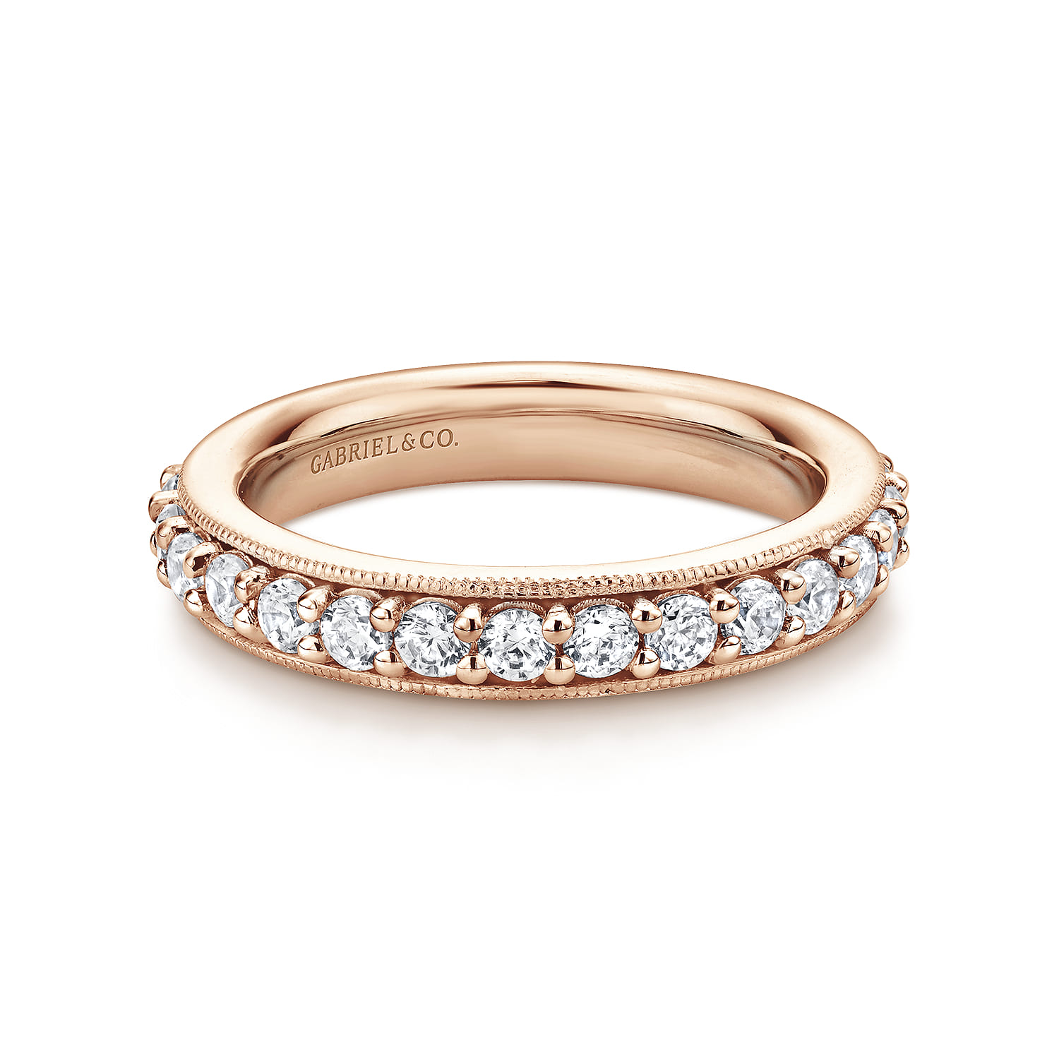 Eternity Band Wedding Ring in 14k Rose Gold with Round Natural Diamond at Gabriel & Co. - Shot 1