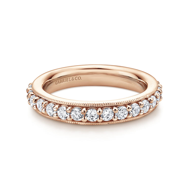 Eternity Band Wedding Ring in 14k Rose Gold with Round Natural Diamond at Gabriel & Co. - Shot 1