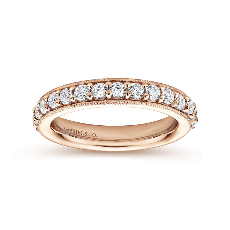 Eternity Band Wedding Ring in 14k Rose Gold with Round Natural Diamond at Gabriel & Co. - Shot 4