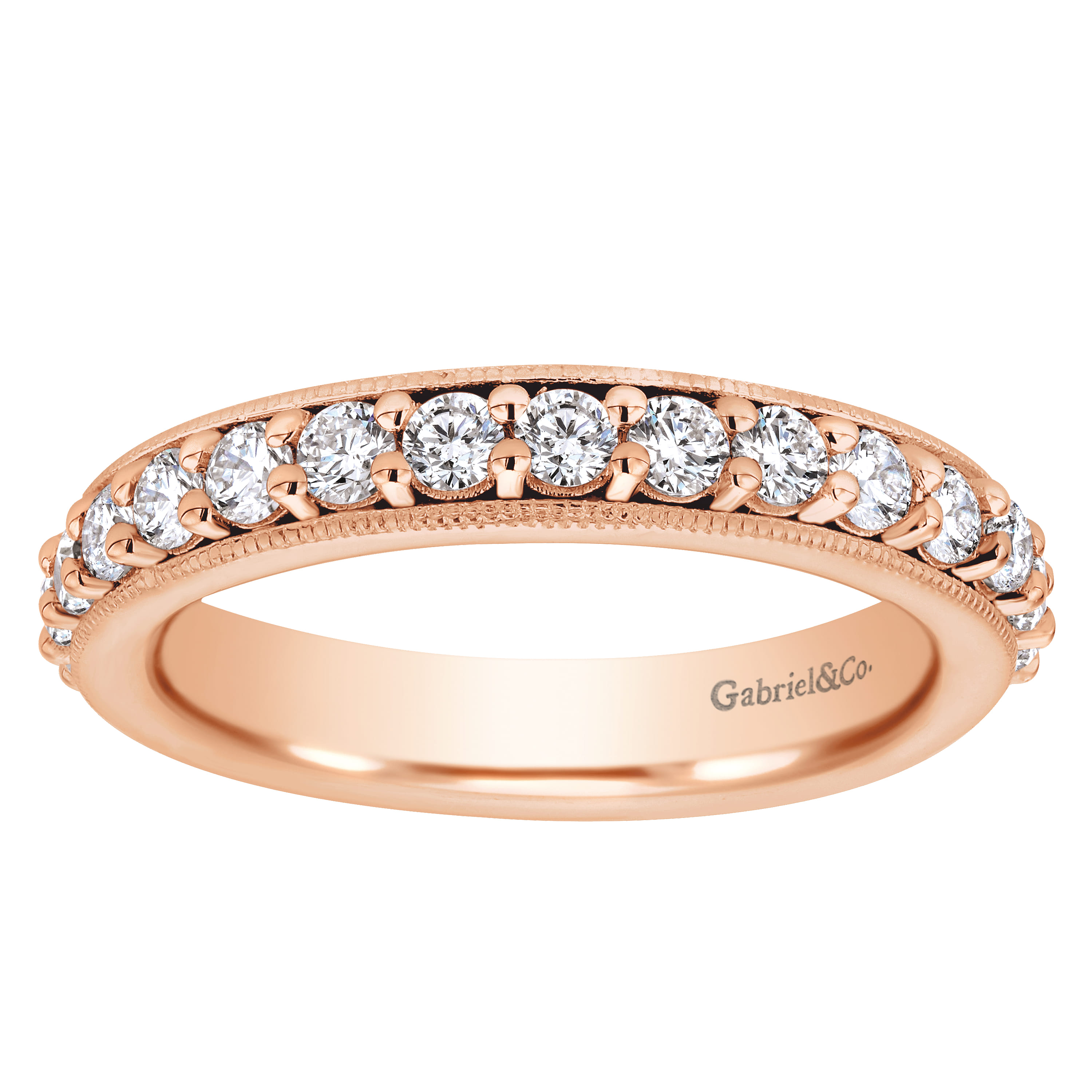 Eternity Band Wedding Ring in 14k Rose Gold with Round Natural Diamond at Gabriel & Co. - Shot 5