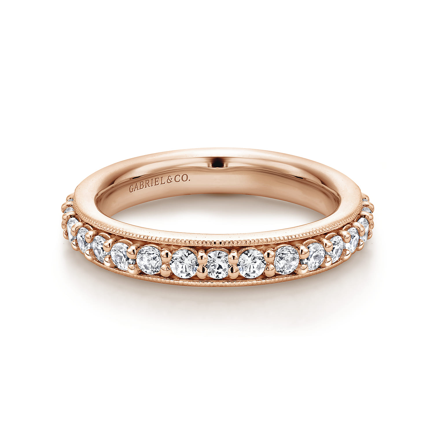 Eternity Band Wedding Ring in 14k Rose Gold with Round Natural Diamond at Gabriel & Co. - Shot 1
