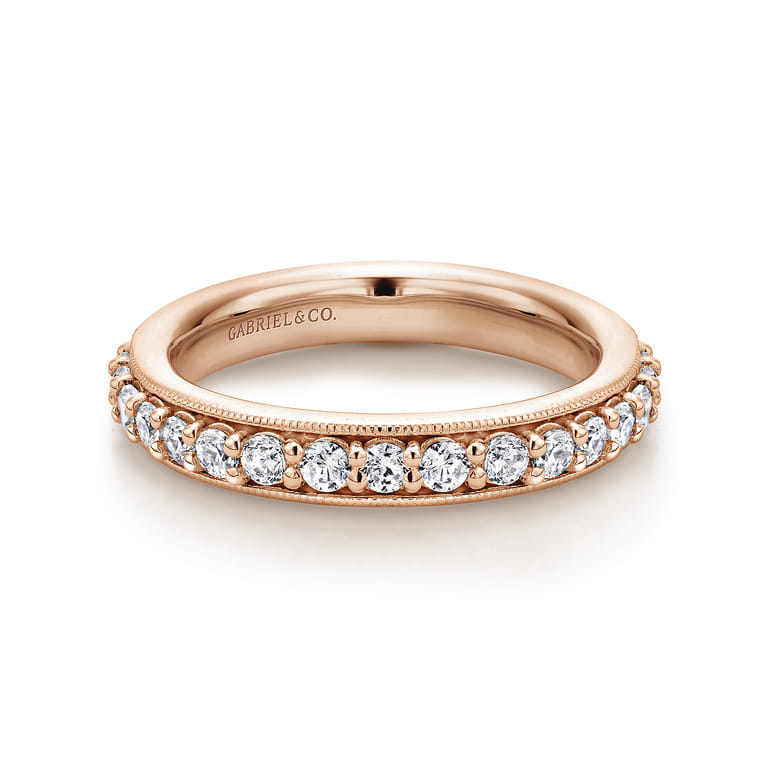 Eternity Band Wedding Ring in 14k Rose Gold with Round Natural Diamond at Gabriel & Co. - Shot 1