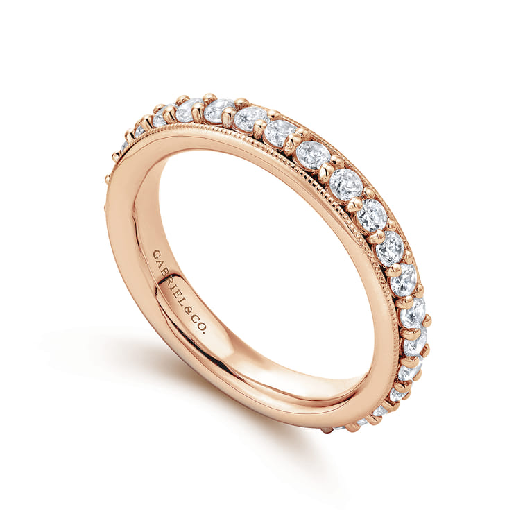 Eternity Band Wedding Ring in 14k Rose Gold with Round Natural Diamond at Gabriel & Co. - Shot 3