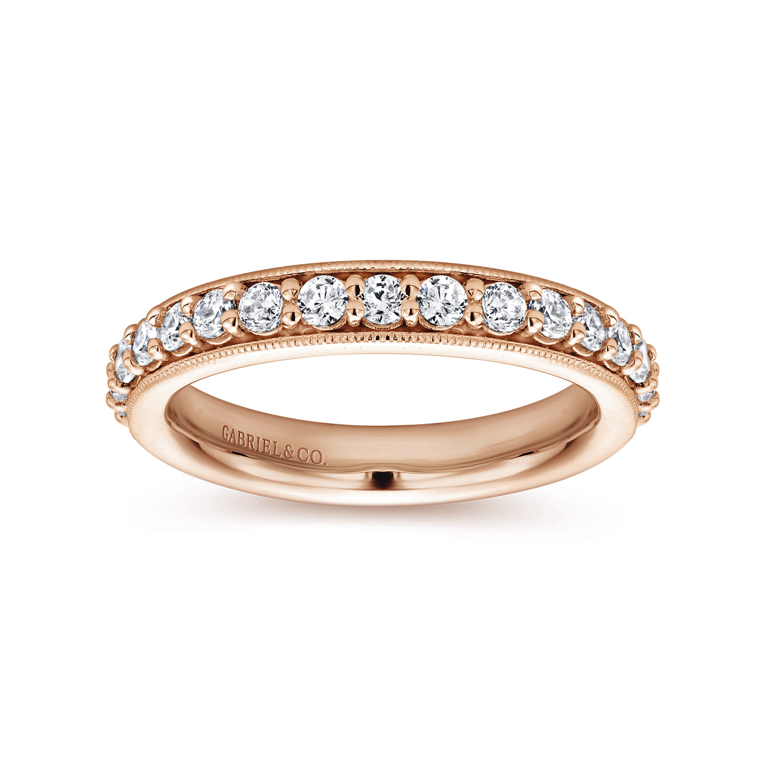 Eternity Band Wedding Ring in 14k Rose Gold with Round Natural Diamond at Gabriel & Co. - Shot 4