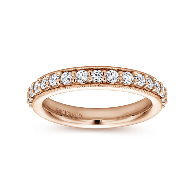 Eternity Band Wedding Ring in 14k Rose Gold with Round Natural Diamond at Gabriel & Co. - Shot 4