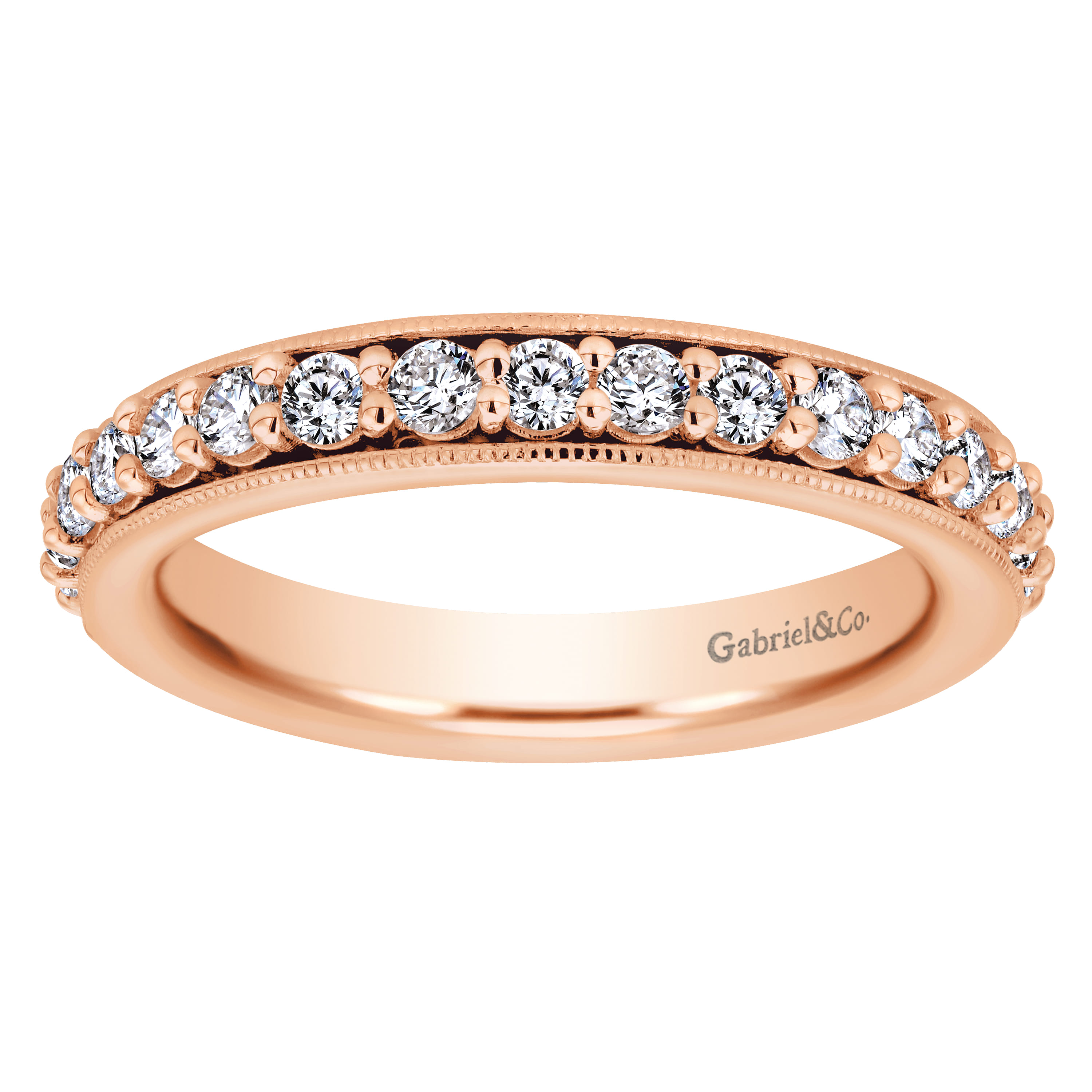 Eternity Band Wedding Ring in 14k Rose Gold with Round Natural Diamond at Gabriel & Co. - Shot 5