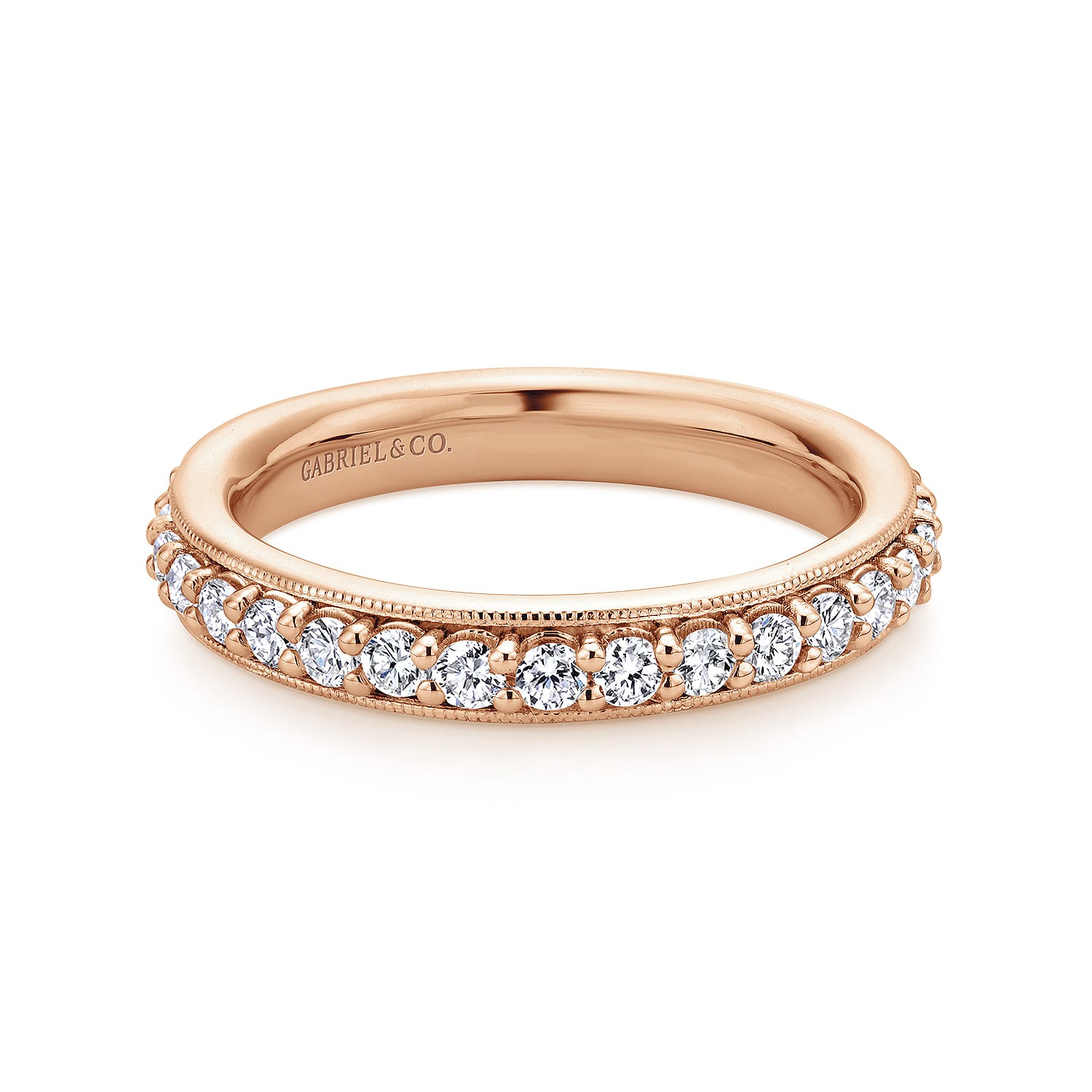 Eternity Band Wedding Ring in 14k Rose Gold with Round Natural Diamond at Gabriel & Co. - Shot 1