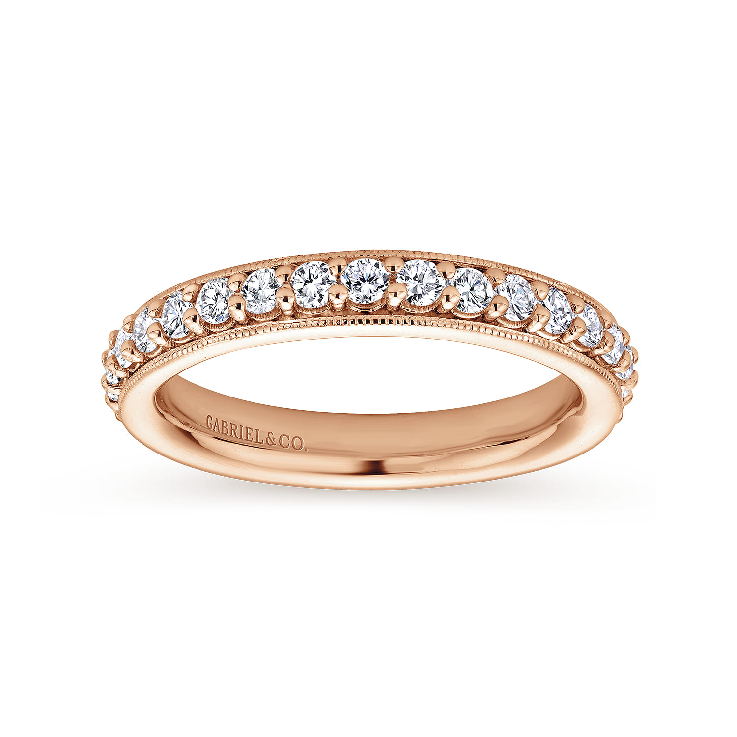 Eternity Band Wedding Ring in 14k Rose Gold with Round Natural Diamond at Gabriel & Co. - Shot 4