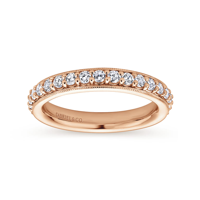 Eternity Band Wedding Ring in 14k Rose Gold with Round Natural Diamond at Gabriel & Co. - Shot 4