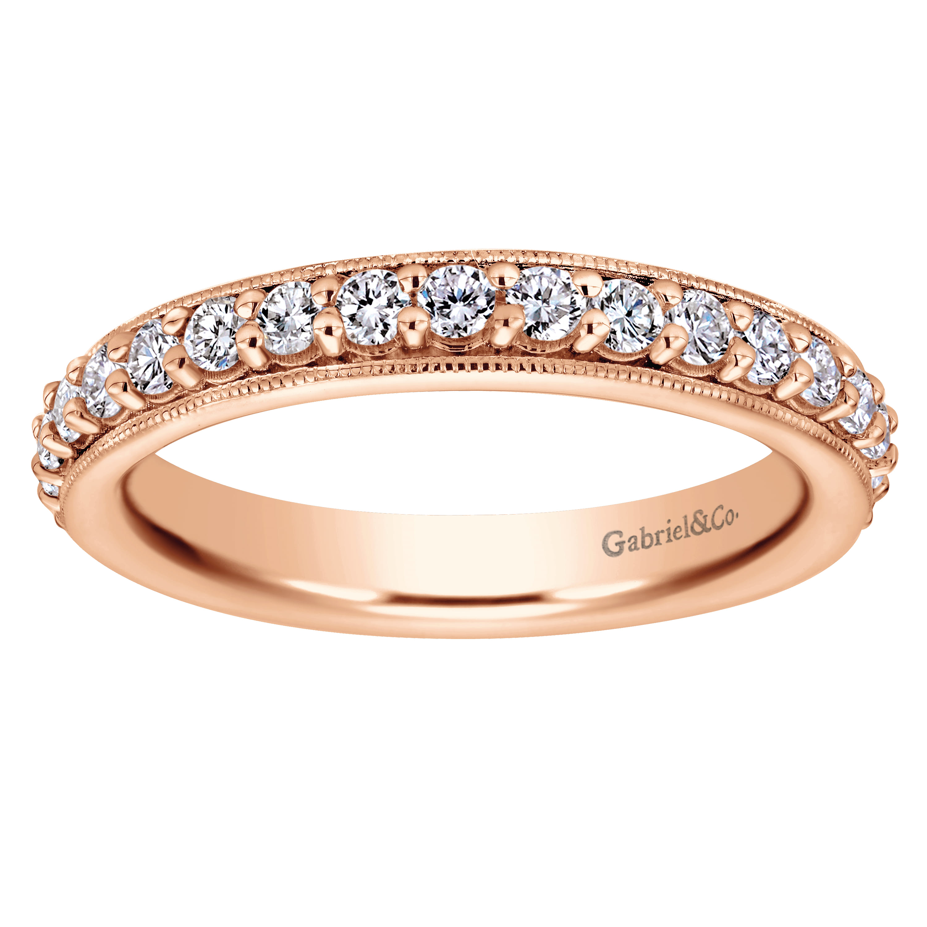 Eternity Band Wedding Ring in 14k Rose Gold with Round Natural Diamond at Gabriel & Co. - Shot 5