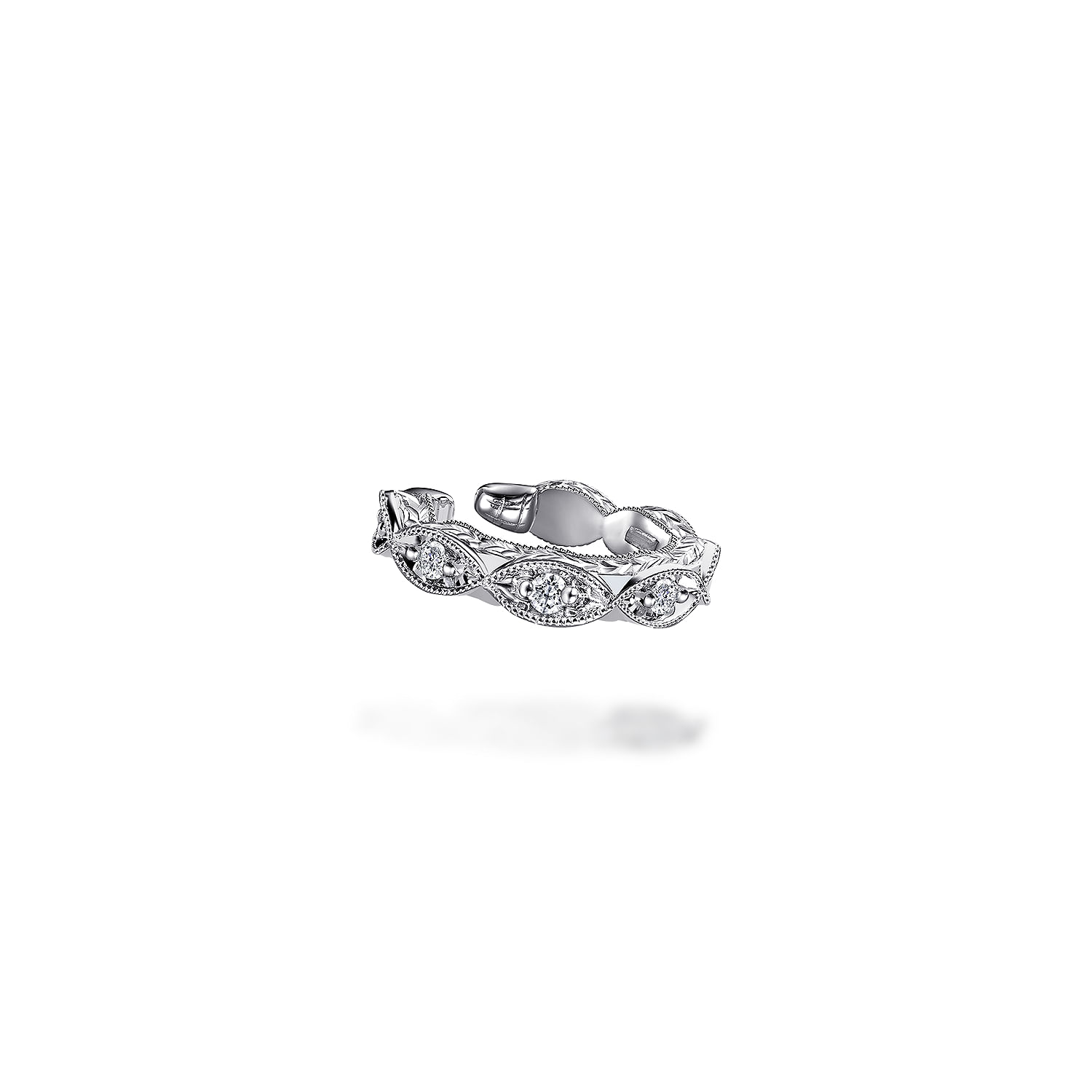 Vintage Inspired 14K White Gold 13 5MM Diamond Single Ear Cuff
