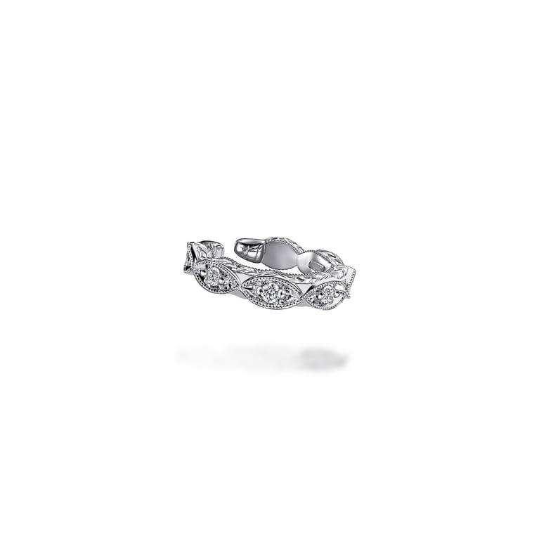 Vintage Inspired 14K White Gold 13.5MM Diamond Single Ear Cuff - 0.05 ct - Shot 1