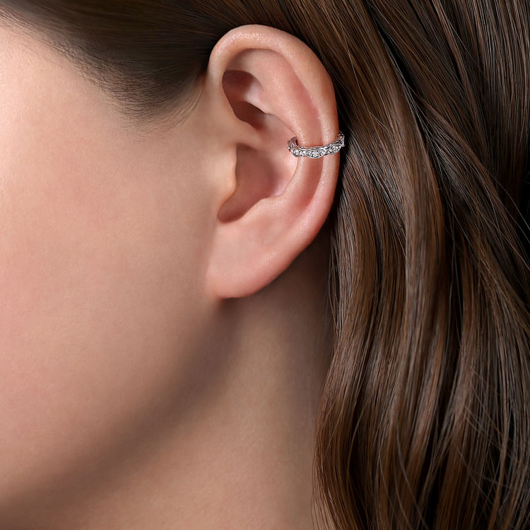 Vintage Inspired 14K White Gold 13 5MM Diamond Single Ear Cuff