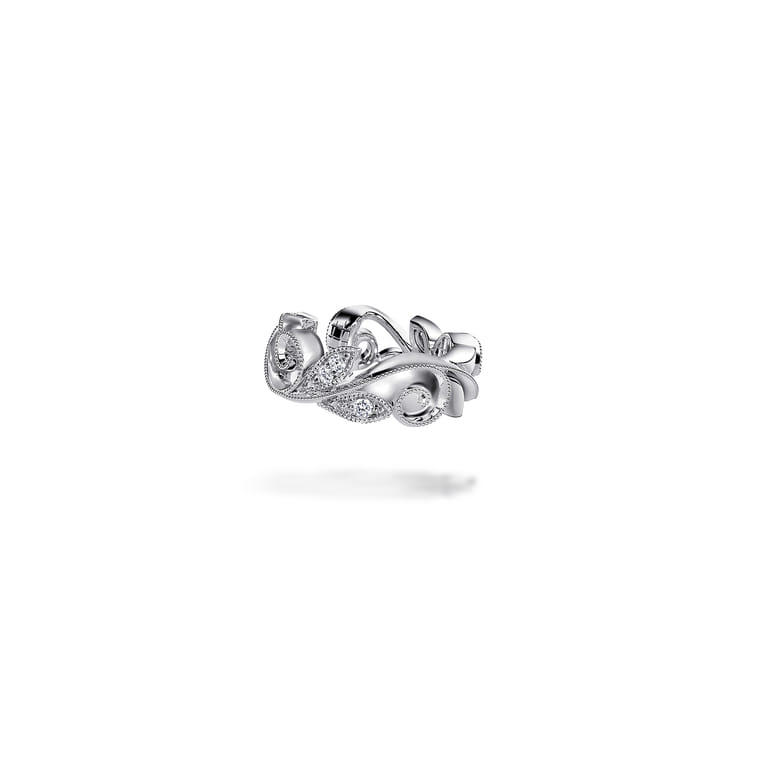 Vintage Inspired 14K White Gold 13.5MM Diamond Single Ear Cuff - 0.03 ct - Shot 1