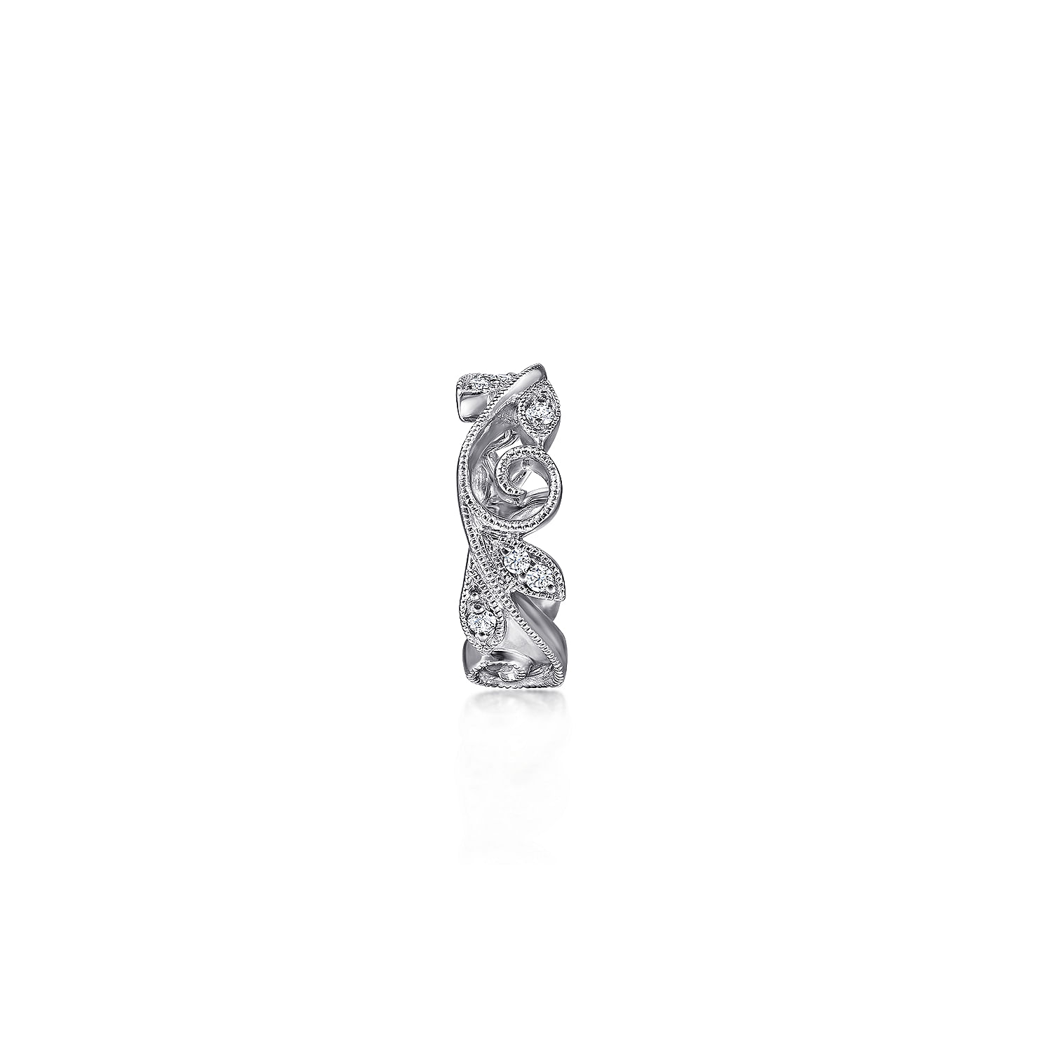 Vintage Inspired 14K White Gold 13 5MM Diamond Single Ear Cuff