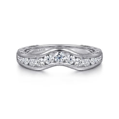Vintage Inspired 14K White Gold Curved Channel Set Diamond Wedding Band with Engraving