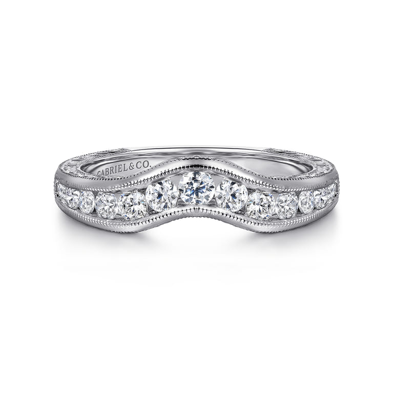 Curved Wedding Ring in 14k White Gold with Round Natural Diamond at Gabriel & Co. - Shot 1