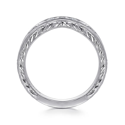 Vintage Inspired 14K White Gold Curved Channel Set Diamond Wedding Band with Engraving