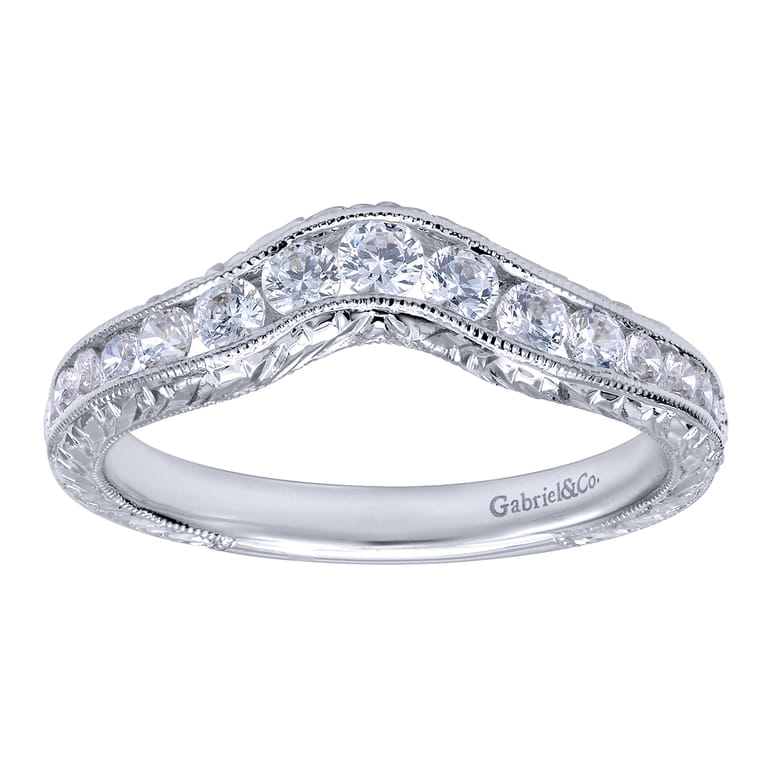 Curved Wedding Ring in 14k White Gold with Round Natural Diamond at Gabriel & Co. - Shot 5