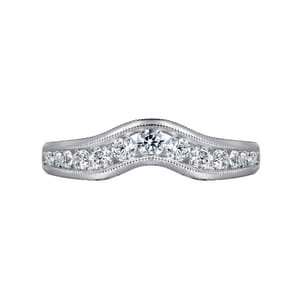 Vintage Inspired 14K White Gold Curved Channel Set Diamond Wedding Band with Engraving