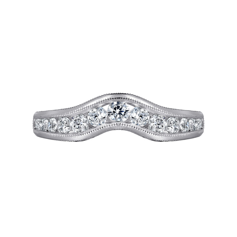 Curved Wedding Ring in 14k White Gold with Round Natural Diamond at Gabriel & Co. - Shot 6