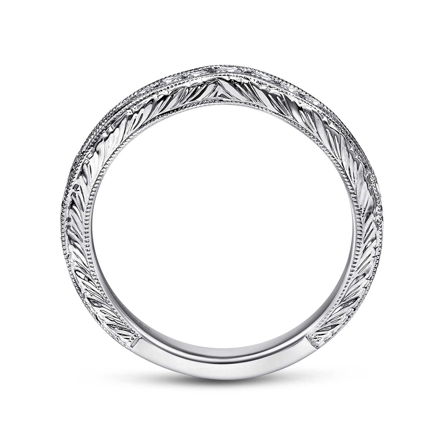 Curved Wedding Ring in 14k White Gold with Round Natural Diamond at Gabriel & Co. - Shot 2