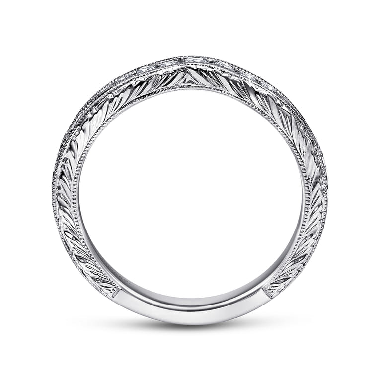Curved Wedding Ring in 14k White Gold with Round Natural Diamond at Gabriel & Co. - Shot 2