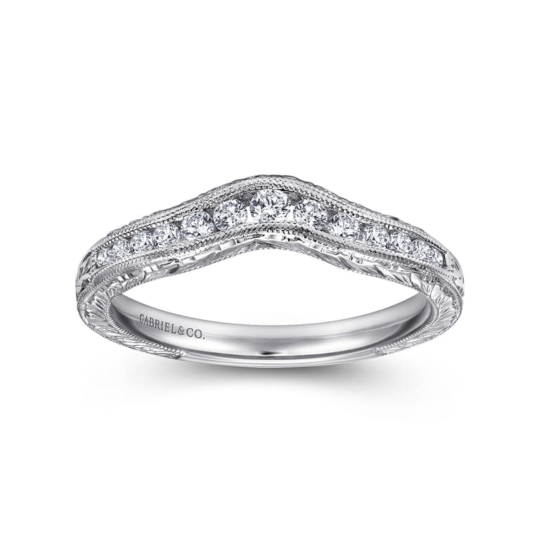 Curved Wedding Ring in 14k White Gold with Round Natural Diamond at Gabriel & Co. - Shot 4