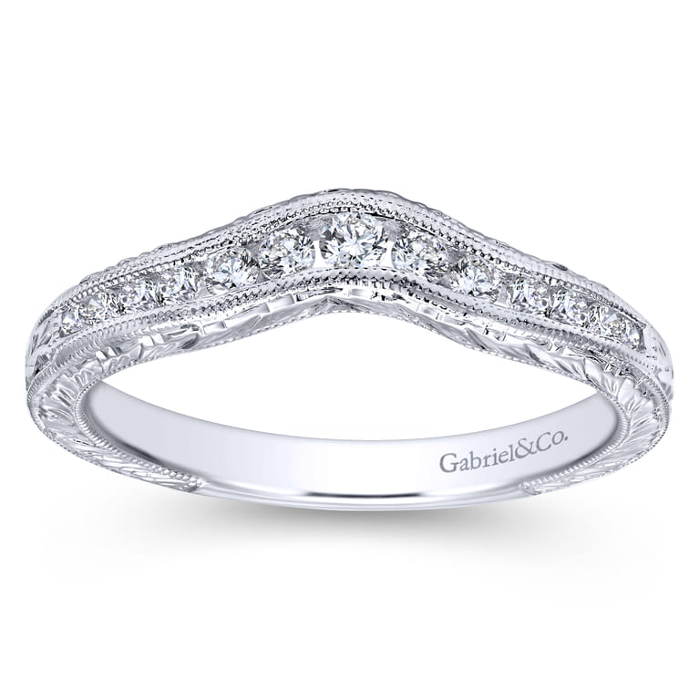 Curved Wedding Ring in 14k White Gold with Round Natural Diamond at Gabriel & Co. - Shot 5