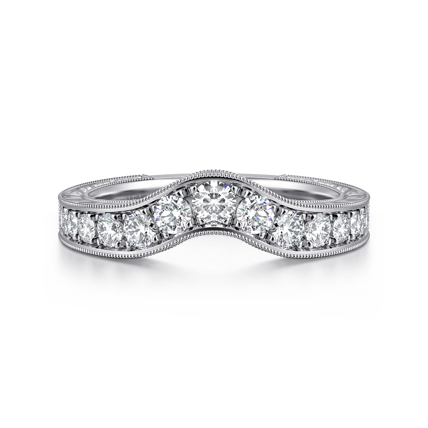 Curved Wedding Ring in 14k White Gold with Round Natural Diamond at Gabriel & Co. - Shot 1