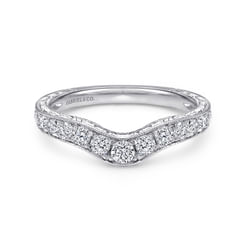 Vintage Inspired 14K White Gold Curved Diamond Wedding Band